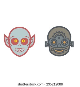 artificial intelligence robot and vampire undead scare smile - vector for Halloween mask, cards and invitations