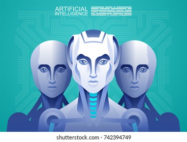 Artificial intelligence Robot vs Human Vector illustration