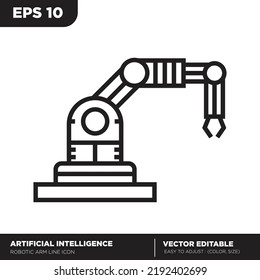 Artificial intelligence. Robotic arm outline icon. Editable vector 