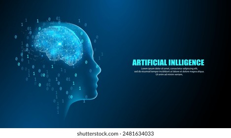 Artificial intelligence and robotic brain processing biner data, for machine learning. Futuristic technology blue background