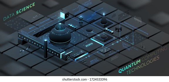 Artificial intelligence and robotic quantum computing processor concept for business technology, engineering and innovations design. Eps10 vector illustration