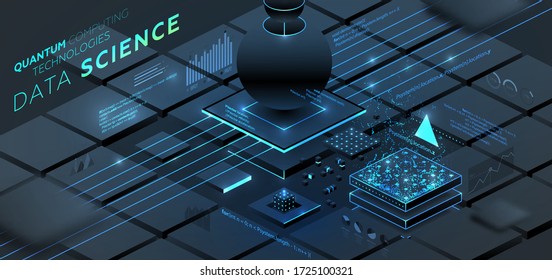 Artificial intelligence and robotic quantum computing processor concept for business technology, engineering and innovations design. Eps10 vector illustration