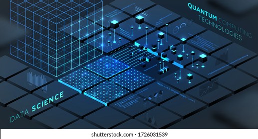 Artificial Intelligence And Robotic Quantum Computing Processor Concept For Business Technology, Engineering And Innovations Design. Eps10 Vector Illustration