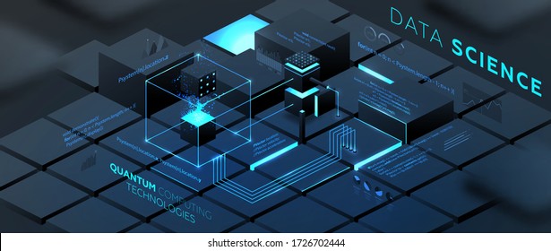 Artificial intelligence and robotic quantum computing processor concept for business technology, engineering and innovations design. Eps10 vector illustration