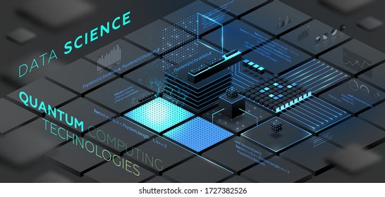 Artificial intelligence and robotic quantum computing processor concept for business technology, engineering and innovations design. Eps10 vector illustration