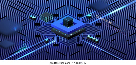 Inteligência artificial e conceito de processador de computação quântica robótica para tecnologia empresarial, engenharia e design de inovações. Ilustração do vetor Eps10