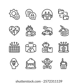 Artificial intelligence, robotics, and automation icons. Ideal for websites, presentations, and marketing materials.