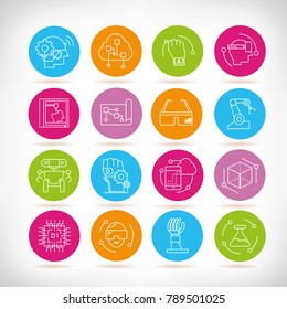 artificial intelligence and robotics icons in color buttons