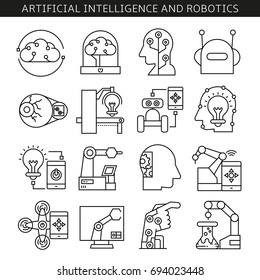 artificial intelligence and robotics icons in line style