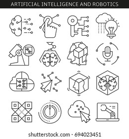 artificial intelligence and robotics icons in line style