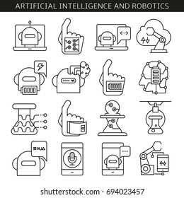 artificial intelligence and robotics icons in line style