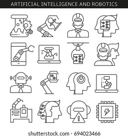 artificial intelligence and robotics icons in line style