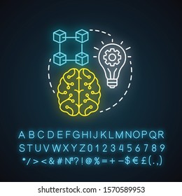 Artificial intelligence for robotics neon light concept icon. Smart computer system idea. Machine knowledge. Thinking and analysing. Glowing sign with alphabets. Vector isolated illustration