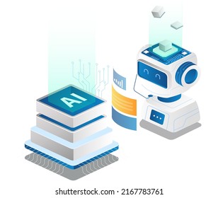 Artificial intelligence with robots isometric illustration