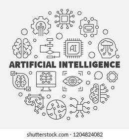 Artificial Intelligence round illustration. AI technology vector line icons in circle shape