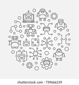 Artificial intelligence round illustration - vector technology concept symbol made with robots and AI icons