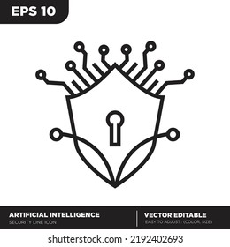 Inteligencia artificial. Icono de esquema de seguridad. Vector editable 