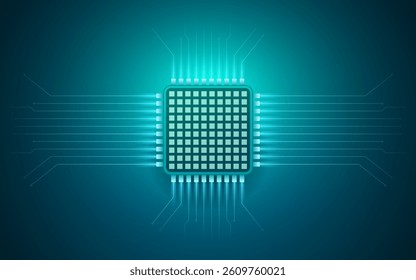 Artificial Intelligence Semiconductor with Ai Tech Chip Innovation Background, Big Data Technology Network. Neon Electricity Abstract Line Glow Blue Network Connecting. Futuristic Vector Illustration