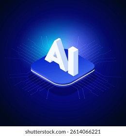 Artificial Intelligence Semiconductor Isometric Geometric, Ai Abstract Chip Innovation, Big Data Technology. Neon Abstract Electricity Glow Futuristic Vector Illustration