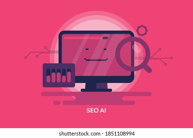 Artificial Intelligence in SEO, SEO AI, User intent search result, AI based SEO - conceptual flat design vector illustration