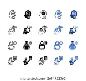 Inteligencia artificial, SEO, ciberseguridad, contabilidad, conjunto de iconos de estilo múltiple.