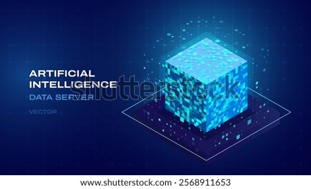 Artificial Intelligence Server 3D Cube Isometric Icon. Big Data Server Storage. Machine Learning Algorithms and Data. Technology and Computer Science Icon Design. Vector Illustration.