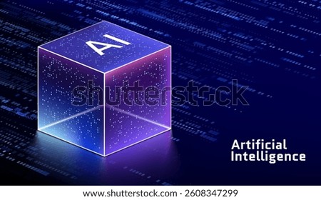 Artificial Intelligence Server Big Data Machine Learning Algorithms 3D Cube Isometric Icon Data Storage Computational Processes AI Optimization Digital Technology Information System Efficiency