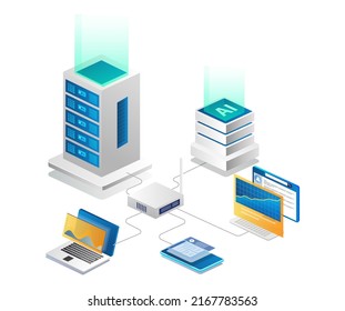 Artificial intelligence server network isometric illustration