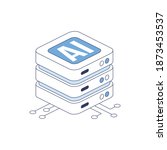 Artificial Intelligence server. Vector 3d line isometric, color web icons, new flat style. Creative illustration, idea for infographics.