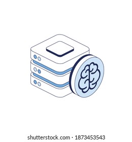 Artificial intelligence server. Vector 3d line isometric, color web icons, new flat style. Creative illustration, idea for infographics.