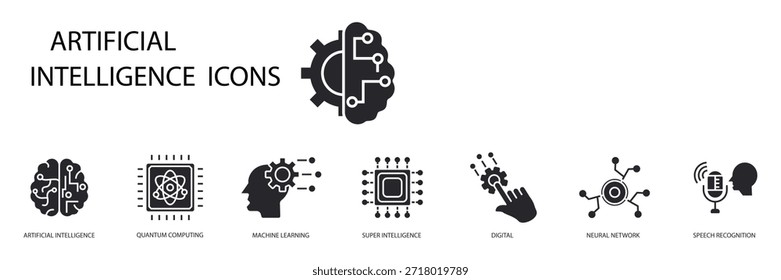 artificial intelligence set icons outline and Flat Style,transparent background