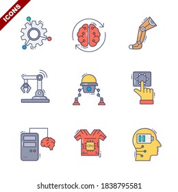 icono de ilustración vectorial conjunto de inteligencia artificial