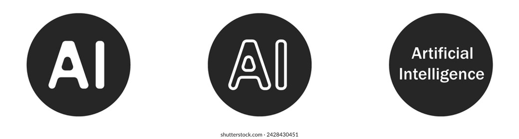 Artificial intelligence set of vector logos. Artificial intelligence processor. Set of AI web icons. Machine learning logo. Futuristic cybernetics logos. AI vector illustration.