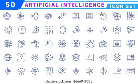 Artificial intelligence set of web icons in line style. AI technology icons for web and mobile app.