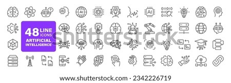 Artificial intelligence set of web icons in line style. AI technology icons for web and mobile app. Machine learning, digital AI technology, algorithm, smart robotic, cloud computing network