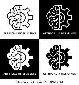 Línea de configuración de inteligencia artificial y estilo glifo. Ilustración de vectores de concepto de configuración de centros de datos. Símbolo del logotipo del cerebro. Icono de medios para plantilla de Web e Print
