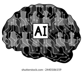 Artificial intelligence, silhouette of brain with people and links. Vector illustration