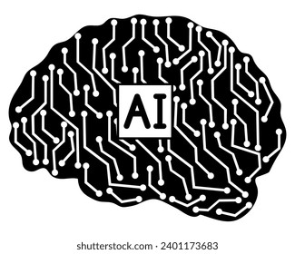 Inteligencia artificial, silueta de vínculos de brujas cerebrales. Ilustración del vector