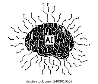 Inteligencia artificial, silueta de vínculos de brujas cerebrales. Ilustración del vector