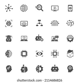 artificial intelligence silhouette vector icons isolated on white. cyber technologies icon set for web, mobile apps, ui design and print