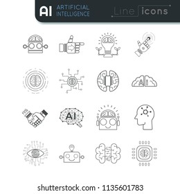 Artificial intelligence simple thin line icon set easy to edit stroke and color