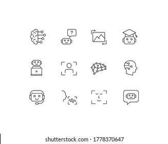 Artificial Intelligence simple thin line icon vector illustration. Chat bot, bot helper, bot assistant, machine learning and more.