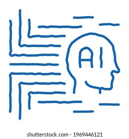 artificial intelligence sketch icon vector. Hand drawn blue doodle line art artificial intelligence sign. isolated symbol illustration