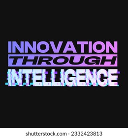 Artificial Intelligence Slogan Text Pink Chrome Typography with Glitch Effect, Black Background