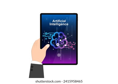 Artificial intelligence in smart devices or gadgets, Advanced technology generative for creative ideas and learning to use, Tablet and mobile phone with Ai. Security isolated on white background.