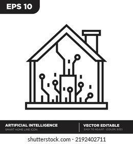 Artificial intelligence. Smart home outline icon. Editable vector 