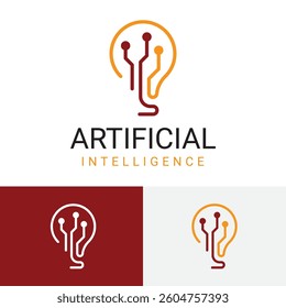 Artificial Intelligence Smart Light Bulb Lamp Circuit Modern Technology Line Abstract Logo Template