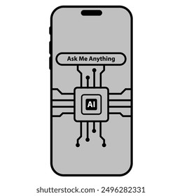 Artificial intelligence smart phone icon in grey scale isolated on white background.