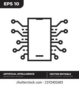 Artificial intelligence. Smartphone outline icon. Editable vector 
