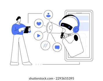 Artificial intelligence in social media abstract concept vector illustration. Artificial intelligence in digital marketing, machine learning in social media, automated algorithm abstract metaphor.